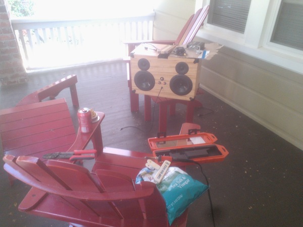 Boombox getting some touch-up on my deck